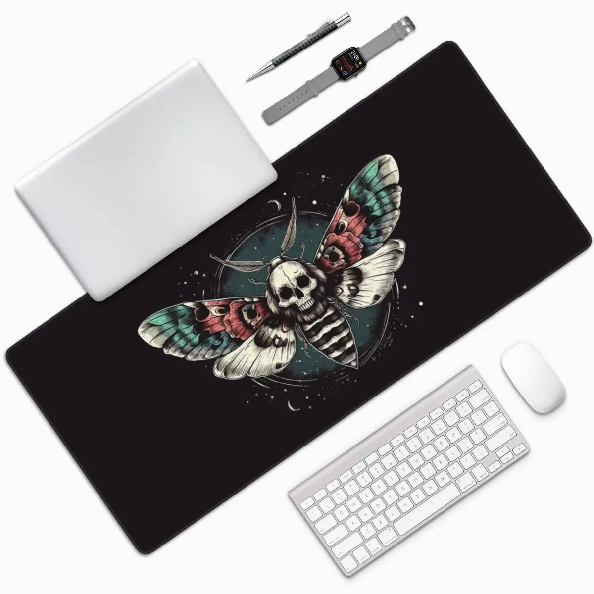 Gothic Moth And Skull Starry Night Large Mouse Pad Computer Keyboard Mouse Mat PC Laptop Desk Mat Office Accessories Table Mats