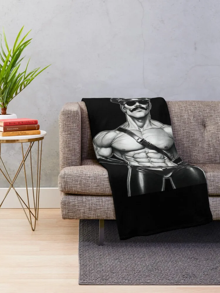 Gay Leather Uniform Daddy Tom of Finland Tribute Berlin German Pride Graphic Design Throw Blanket Bed Decorative Sofa Blankets