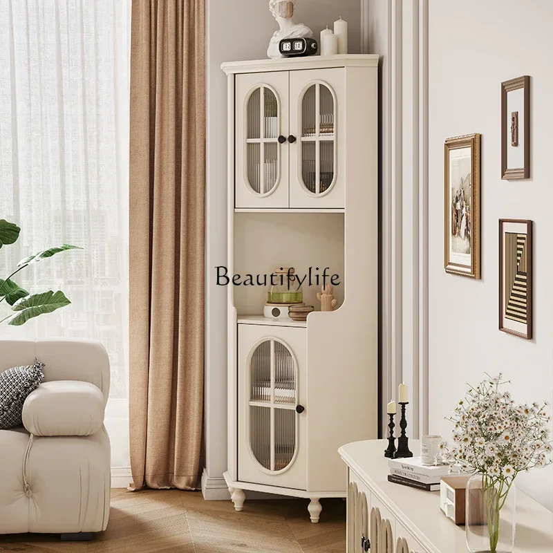 

LD33French Cream Style All Solid Wood Corner Cabinet Living Room Shelf Wall Triangle Edge Cabinet