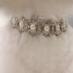 Adjustable Rhinestone Collar for Small Dogs, Pearl Necklace, Neck Strap, Luxury Jewelry, Cat Diamond, Pet Accessories