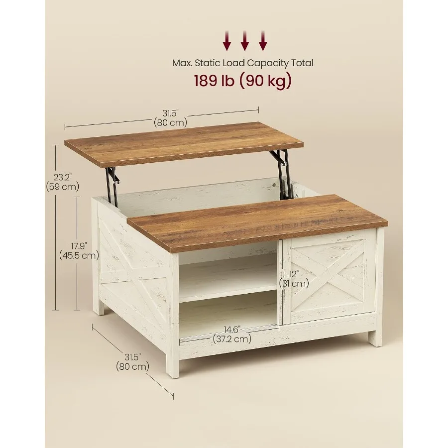 Farmhouse Coffee Table with Storage, Lift Top, Hidden Compartment