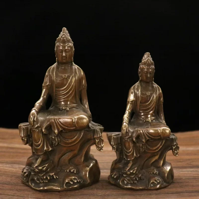 Antique-style fine brass statue of Guanyin for entrance decoration and desktop crafts