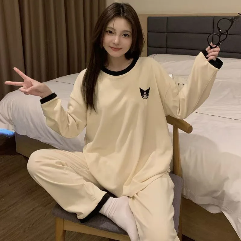 

Пижамы Sanrios Kuromi, милая креативная домашняя одежда с героями мультфильмов, повседневная хит продаж, костюм с длинными рукавами для девочек, удобный новый Kawaii Ins