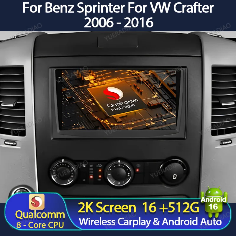 Image of Android 16 Autoradio für Benz Sprinter Volkswagen Crafter 2006 - 2016 Multimedia-Videoplayer GPS NAVI Carplay Auto QLED DSP BT