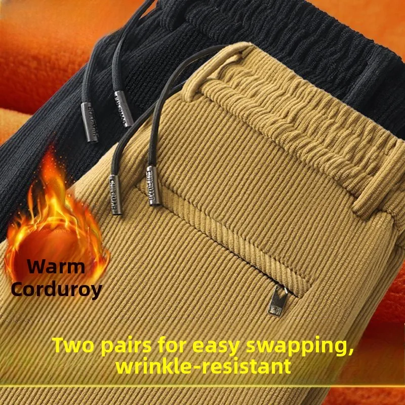 

Thiened Fce Men's Sweatpants Straight Leg Casual Pants Loose Waist Busin Men's Clothing Outerwear for Autumn Winter