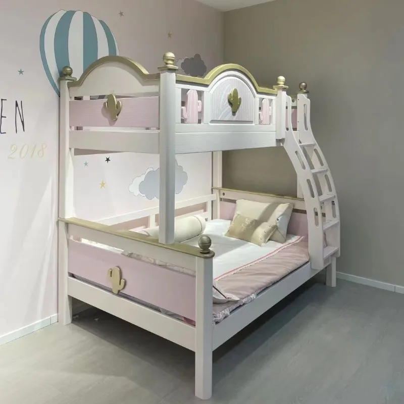 Solid wood children's bed double up and down small apartment boy planet high and low child and mother bed girl pink bunk