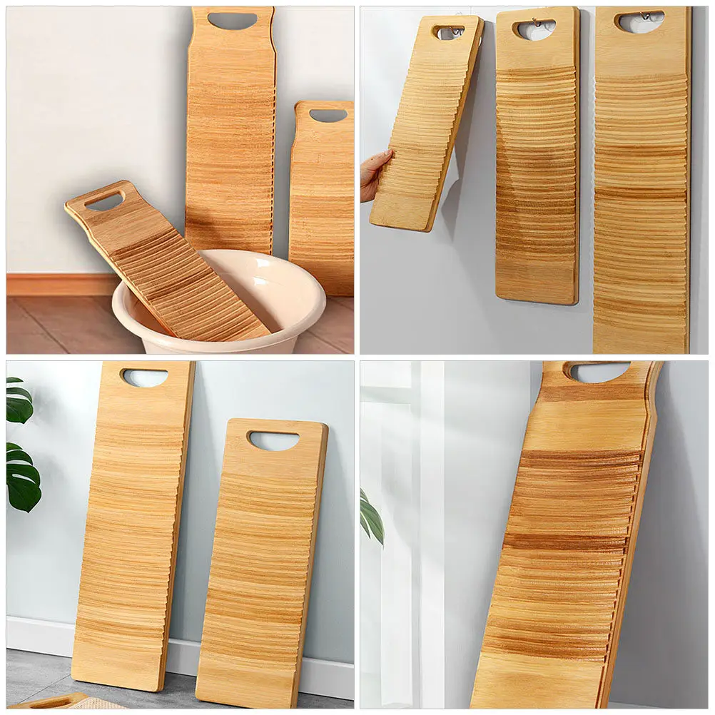 Wooden Washboard Heavy Duty Thick Rectangle Household Wash Board for Laundry Clothes Washing Non-Slip Polished Surface Easy Hang