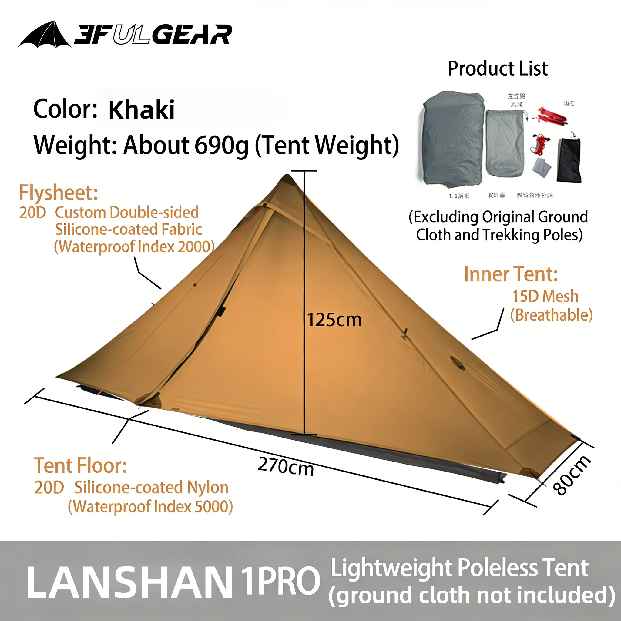 3F UL GEAR Lanshan 1Pro 2026 Tent Outdoor Ultralichte Campingtent 690g/1.52lb Silpoly Tent T-zip Deur Waterdicht Wandelen Klimmen