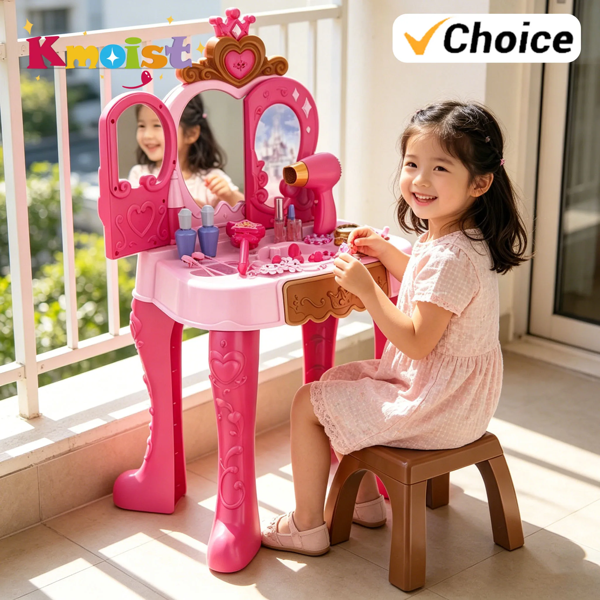 

Career Role Play Toys Inductive Door-opening Vanity Table with Light and Music for Makeup Hair Styling and Family Role-play Set