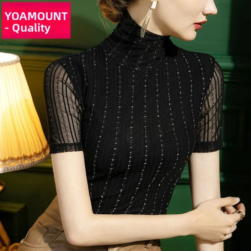 

Весна 2025: Женская сексуальная кружевная блузка с высоким воротником и клетчатым узором, модный топ с кружевным воротником для ношения под одеждой.