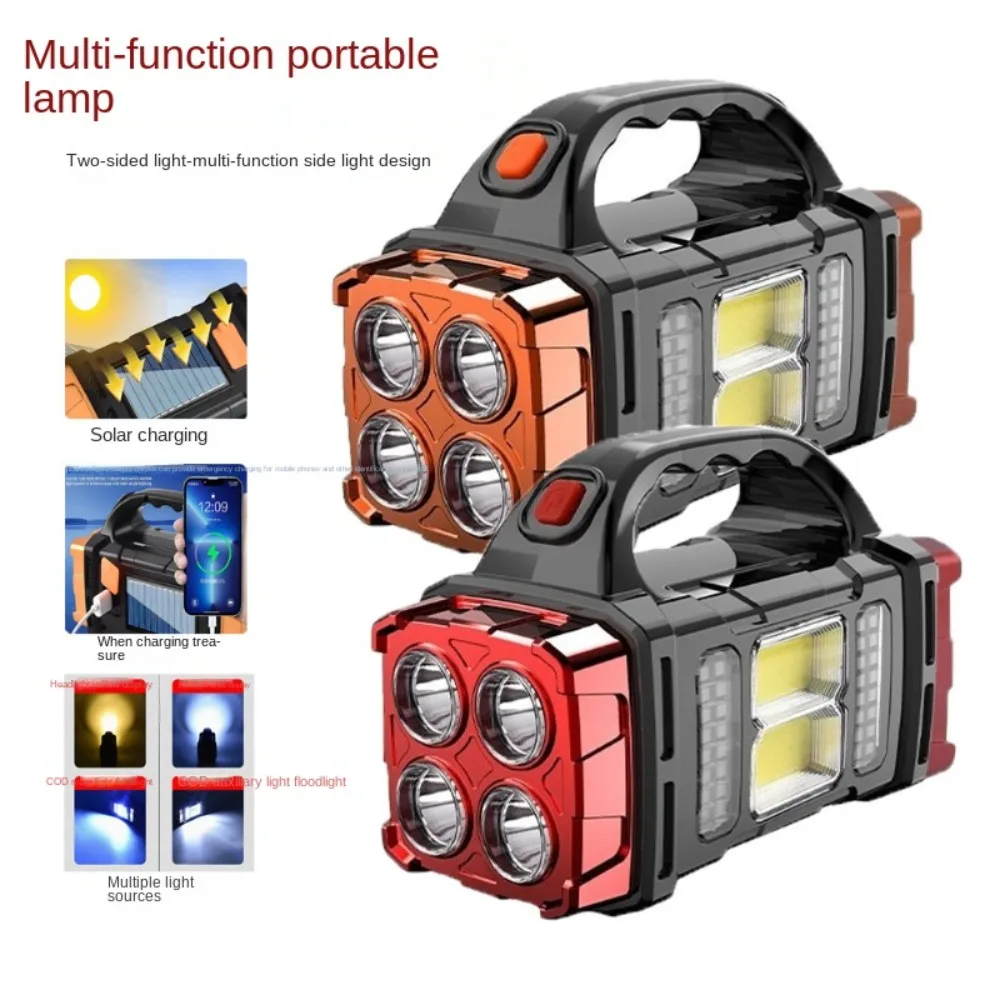 

High Power Solar Portable Searchlight 4 Gear Waterproof Torch Work Light Non-slip USB Rechargeable Flashlight Outdoor