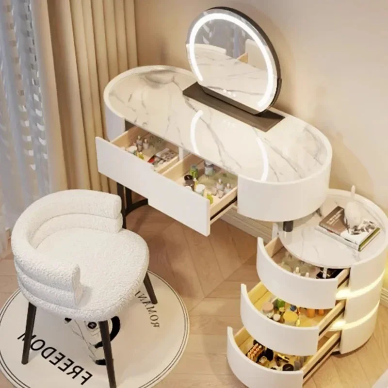 

Nordic Aesthetic Dressing Table White Led Desings Kawaii Modern Storage Makeup Table Drawer Mirror Kaptafel Dresser Furniture