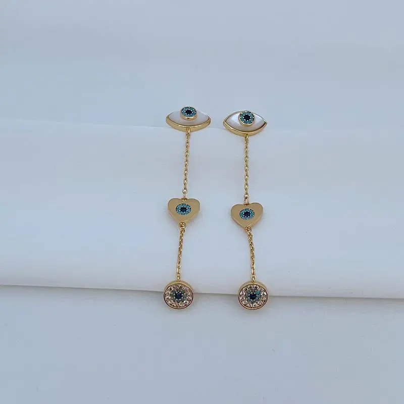 

KS European and American New Fashion Creative Zircon Shell Eye Love Shape Design Interesting Personality Metal Long Earrings