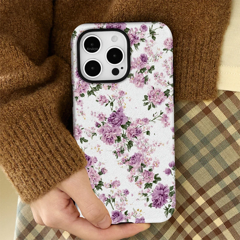 Krukya جراب هاتف آيفون X XR XS ماكس SE 2020 16 15 14 Plus 13 12 11 Pro Max الصلب PC طبقة مزدوجة غطاء زهرة الأكريليك