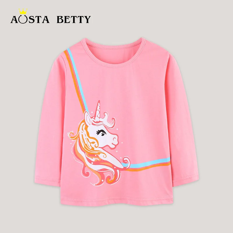 Autumn girls' long-sleeved T-shirt European and American style unicorn print children's sweatshirt cartoon toddler pullover
