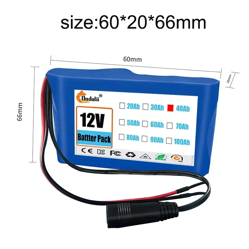 Bateria recarregável de iões de lítio, Bateria de substituição do monitor da câmera CCTV, Original, 18650, 3S2P, 12V, 40000mAh, DC 12.6V, 40Ah