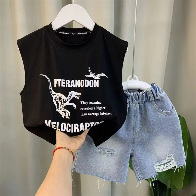 

Children's Summer Clothing Set New Fashionable Boys and Babies Sleeveless T-shirt Top and Shorts 2 Piece Set 2 3 5 7 9Y