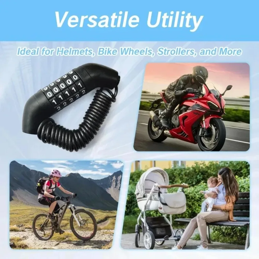Wire Rope Anti-Theft Durable Cable Chain 4-Digit Password Motorcycle Bicycle Helmet Lock Portable Safety