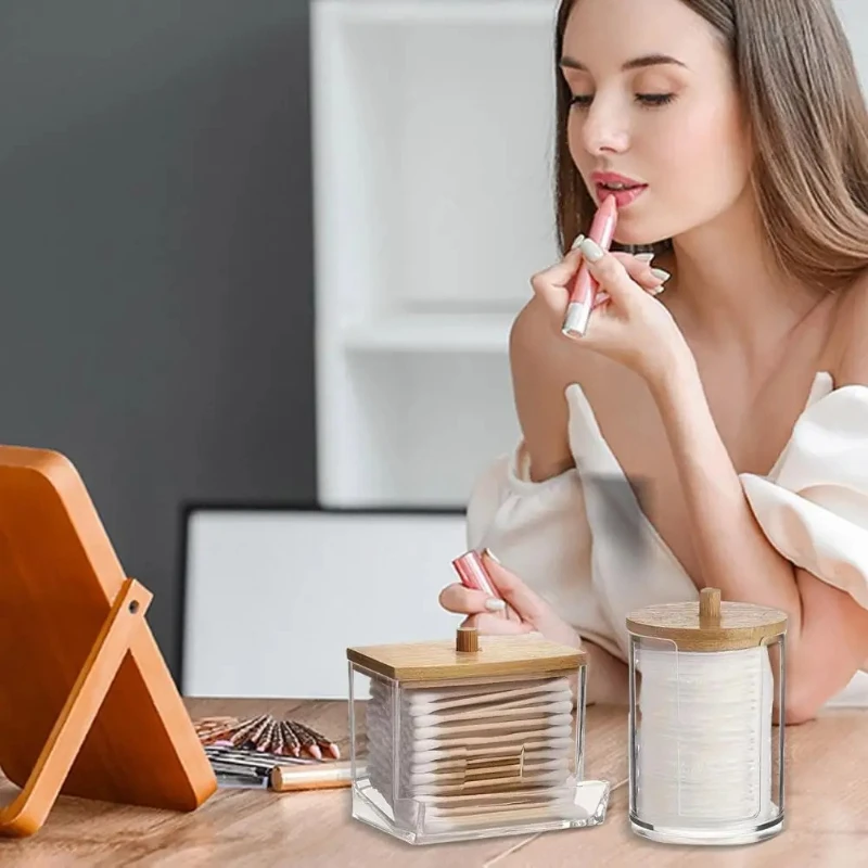 Transparent plastic storage box, multifunctional makeup desktop organizer, transparent cotton swab jar with lid