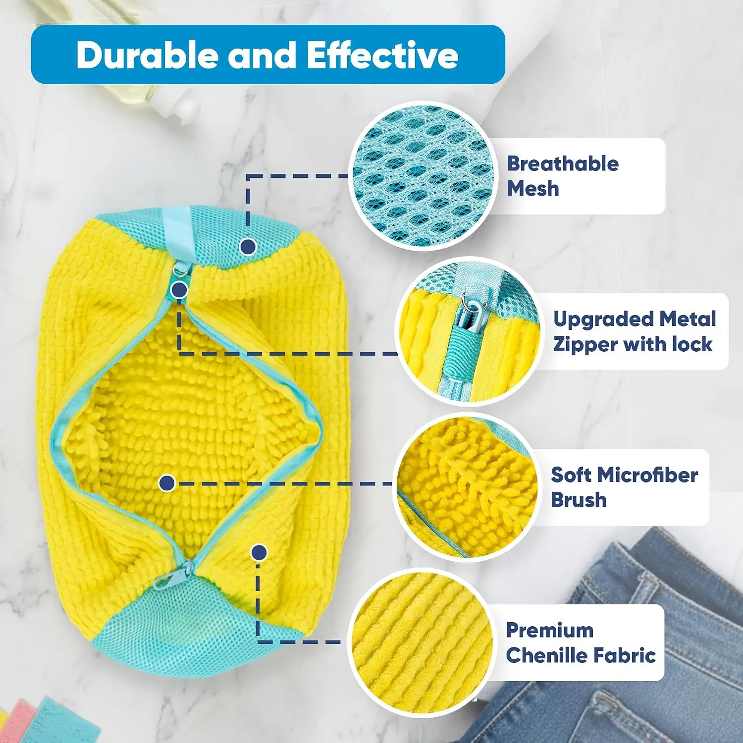 2 Pcs Shoe Washing Machine Bag,Laundry Shoe Bag for Washer and Dryer,Tennis Shoes,With Self-locking Zipper, Microfiber Inside