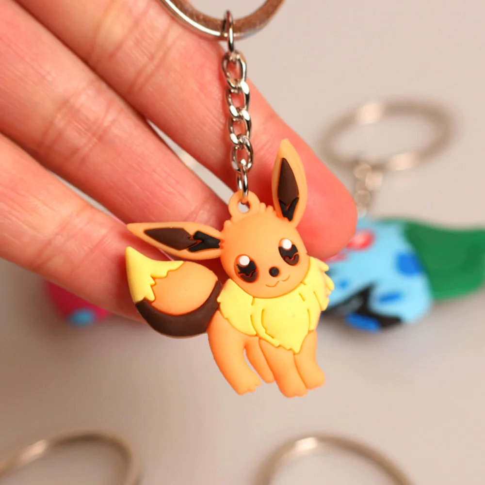 Pokemon Anime Marowak Abra Gengar Ponyta Porygon Alloy Silicone Keychain Accessories Pendant Bag Key Ring Pendant Birthday Gifts