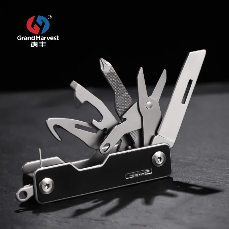 

GHK GHK4-1 Outdoor 10-in-1 Folding Multi-Function Stainless Steel Hunting Pocket Knife with Carabiner DIY Grade OEM Available