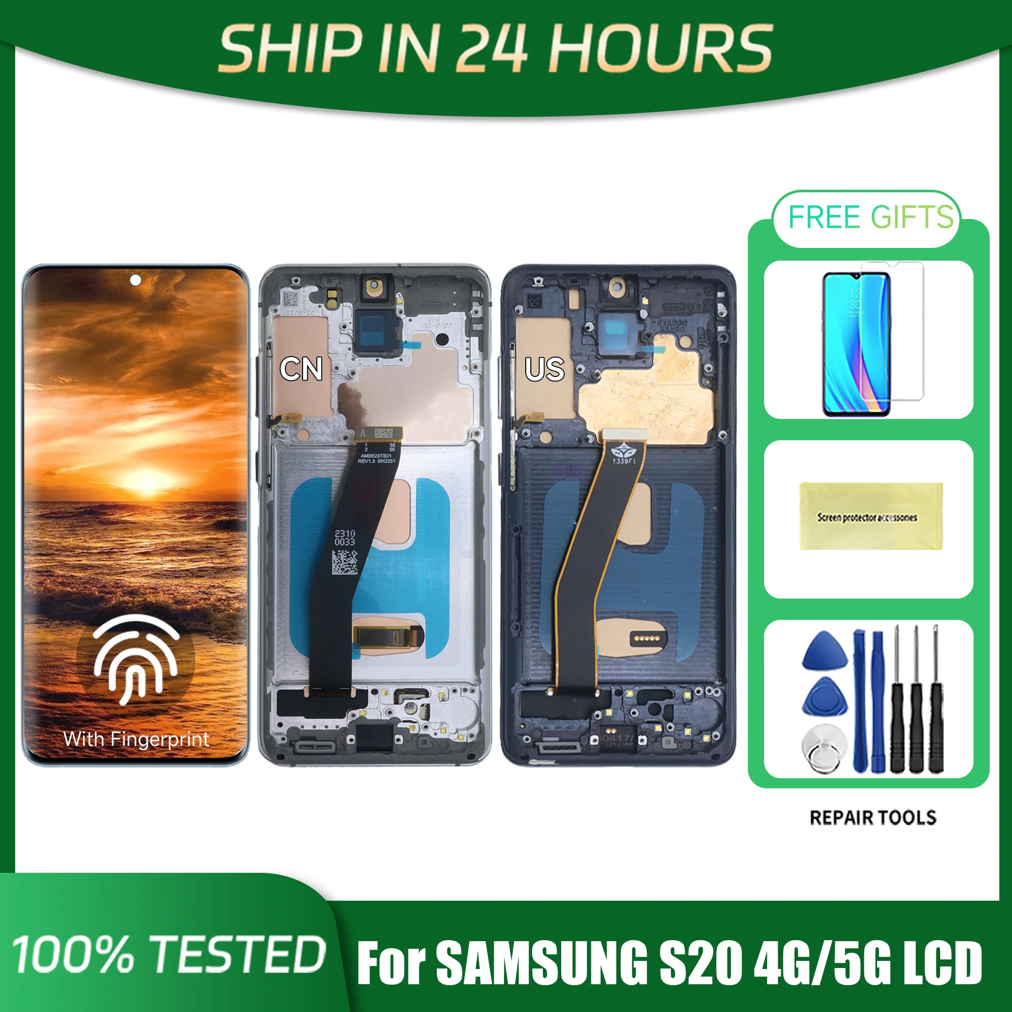 S20 4G 5G For Samsung 6.2''For AMOLED G980 G980F G981 G981F LCD Display Touch Screen Digitizer Assembly Replacement