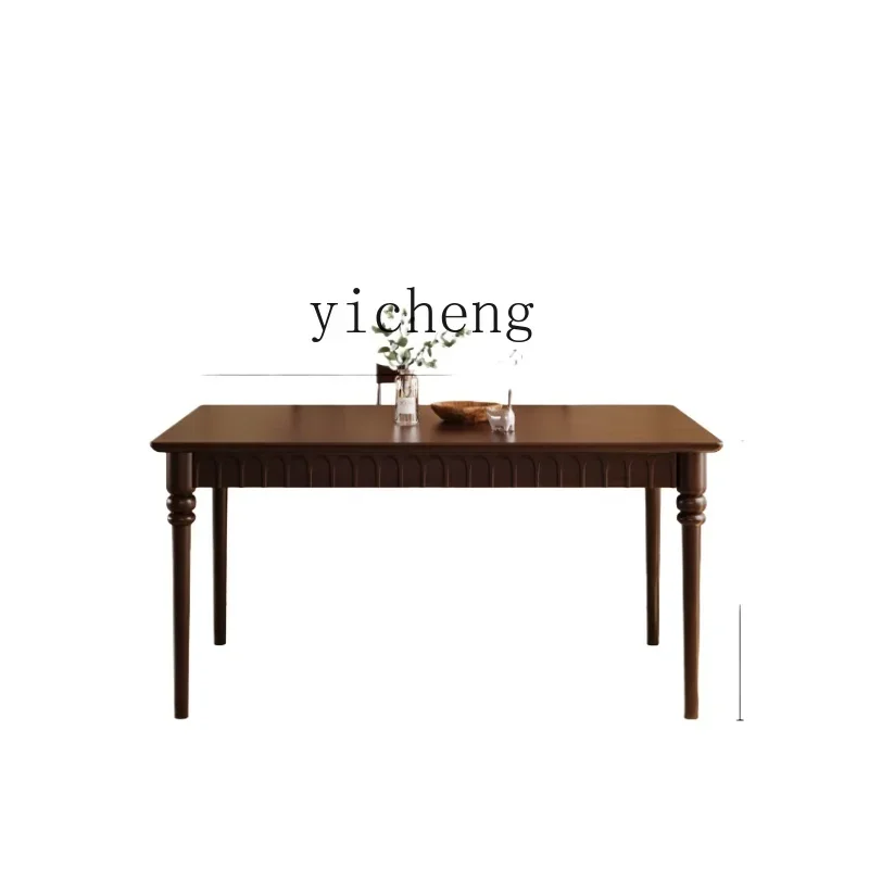 

TQH retro solid wood dining table and chair combination household rectangular dining table rubber wood table four chairs