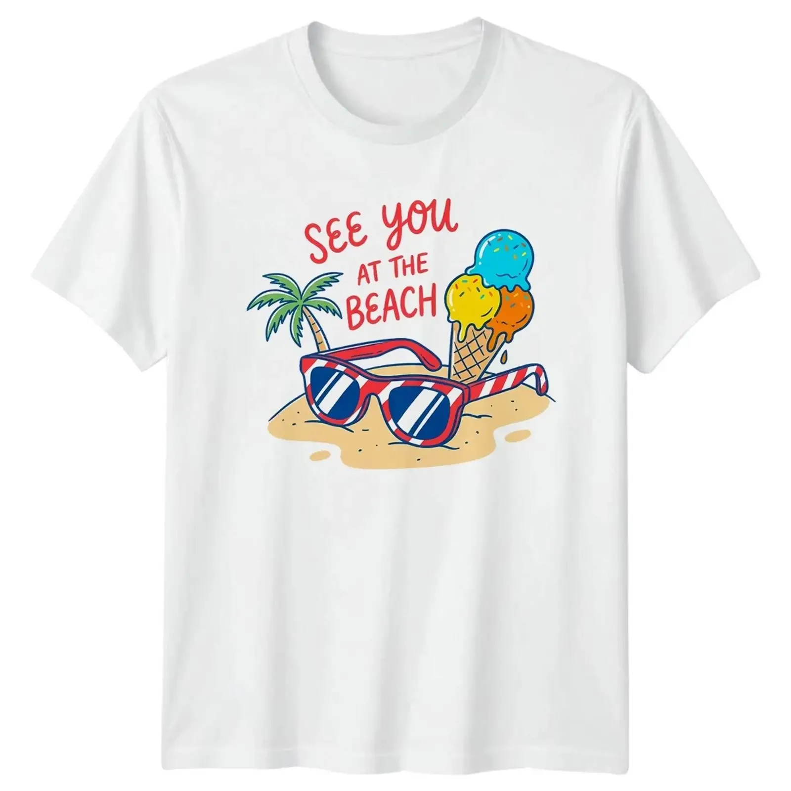 Camiseta See You At The Beach, Eis Sommer Urlaub, ropa de diseñador de moda vintage lavada, informal para hombre, ligeramente cómoda