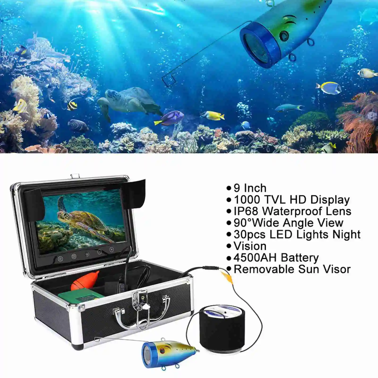 

Fishing Camera Underwater Fish Finder Fish Finder 9-inch 1000 TVL LCD Monitor Underwater Fish Finder Sonar Fishing Camera 50M