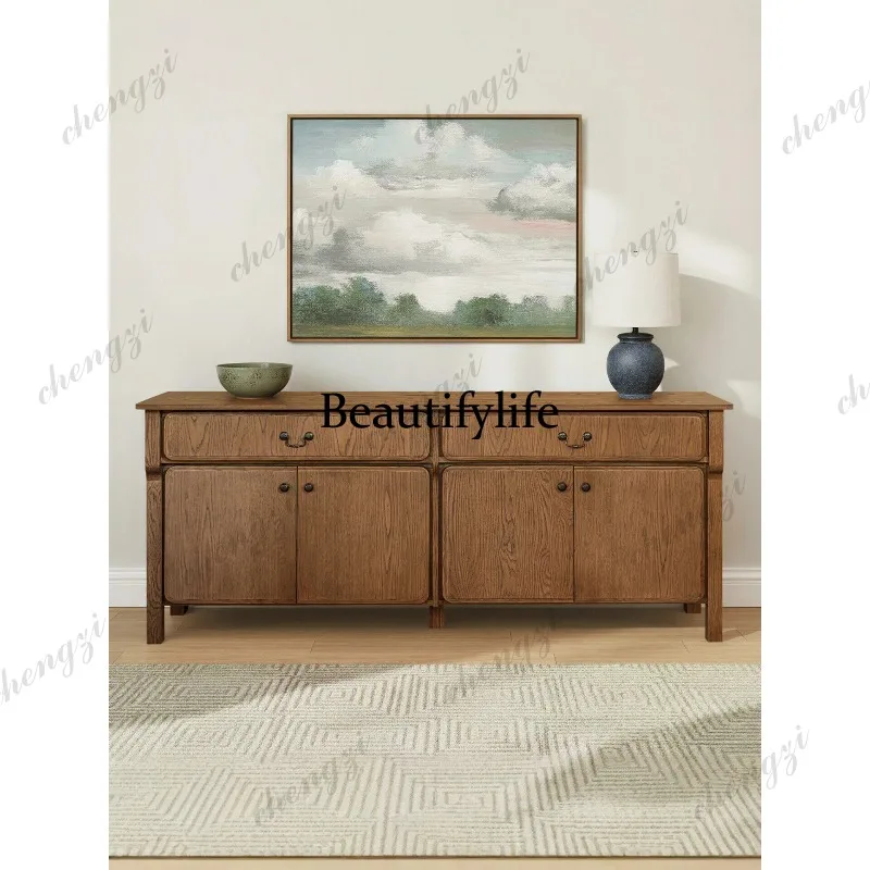 

French retro solid wood dining side cabinet American living room TV locker porch storage cabinet