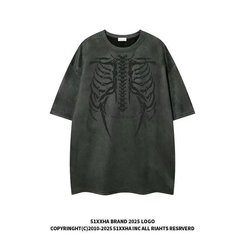 Amerikanischen Streetwear Trend Vintage Knochen Flügel Gedruckt Grafik T-shirt Männer Frauen Sommer Lose Anliegende Paar Casual Kurzen Ärmeln