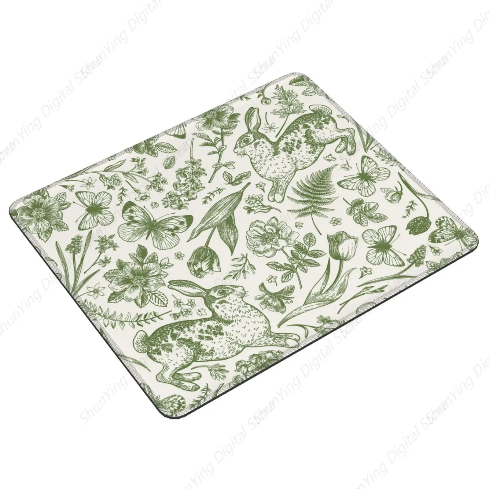 Tapete de mouse estampado floral verde e planta, mesa de escritório, mouse pad para jogos, antiderrapante 25*30cm