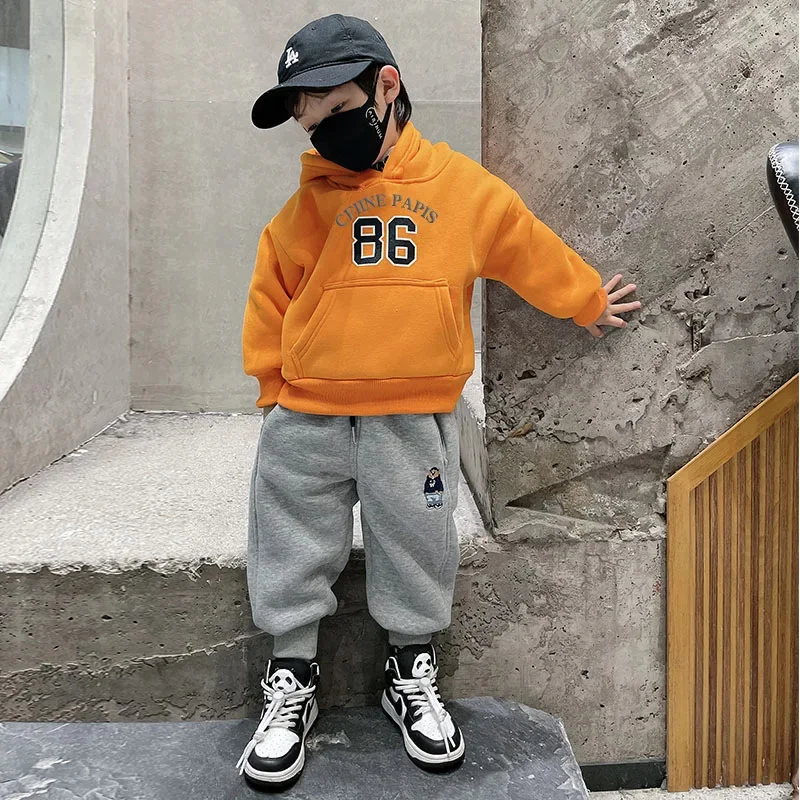 Boys Cotton Winter Alphabet Fleece Lined Sweatshirt Jacket School Kids Track Pullover Hoodie Coat Tops Child Work Jumper 3-14Yrs