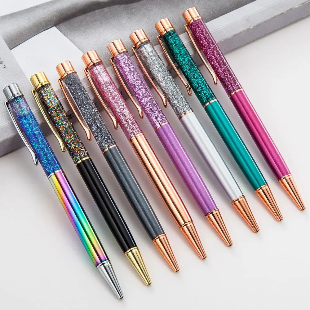 1 Pcs Ballpoint Pen Oil Crystal Metal Office School Supply Stationery Spinning Rose Gold Shiny Gift Cute Clip Glitter 2023