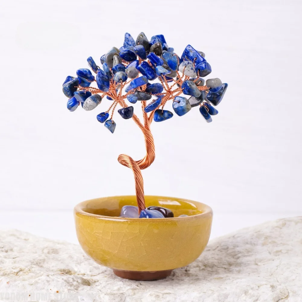 Hand‑Knitted Crystal Lucky Tree Ornament, Crystal Gravel & Teacup Base, Mini Decor for Home Interior & Vehicle