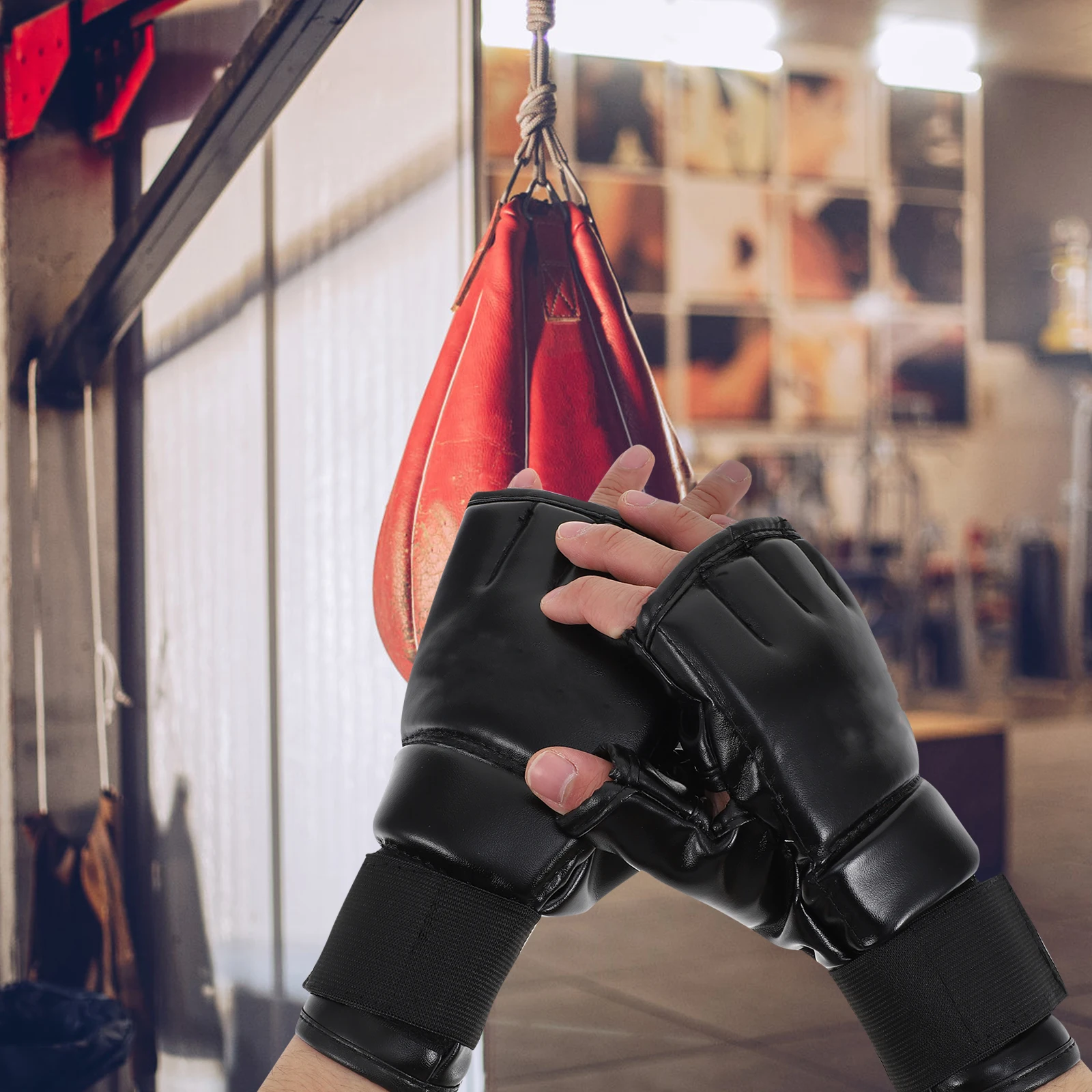 

1 Pair Professional Boxing Gloves Half-Finger Training Sparring Gloves Anti-Tear Durable Pu Surface Widened Wristband Breathable