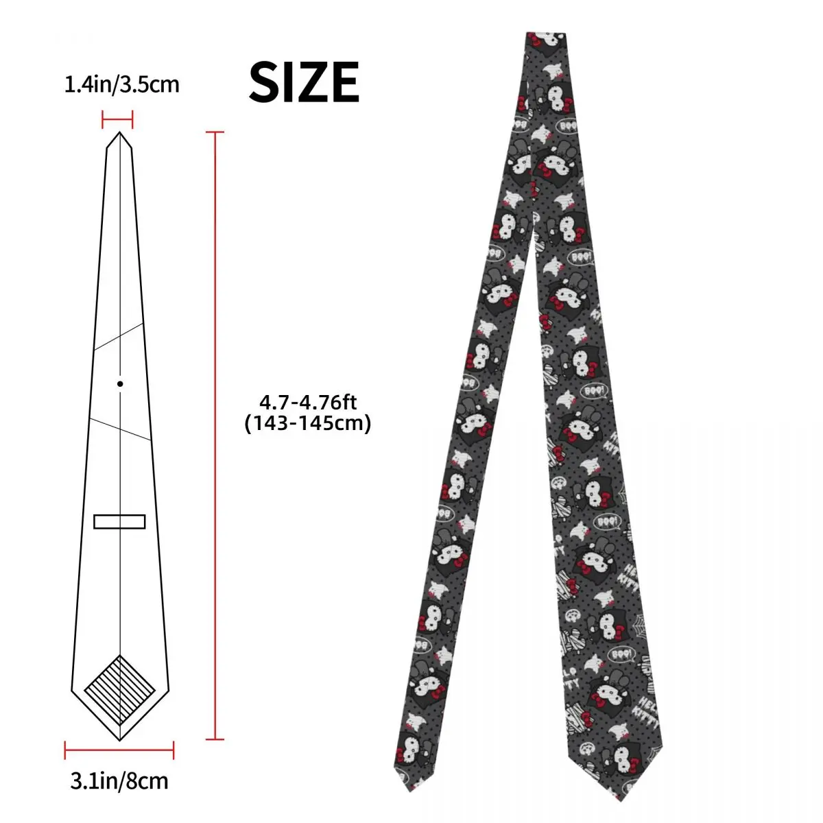 Hello Kitty Halloween Necktie Men Silk Polyester 8 cm Narrow Skull Ghost Neck Tie for Men Suits Accessories Gravatas Business
