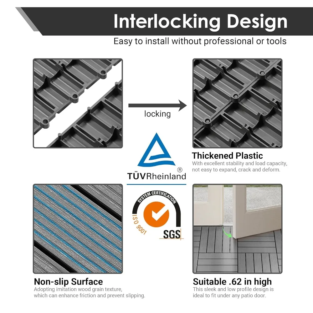 54 PCS Plastic Interlocking Patio Deck Tiles - 12" x 12" Waterproof Indoor Outdoor Flooring, Patio Floor Decking for Balcony