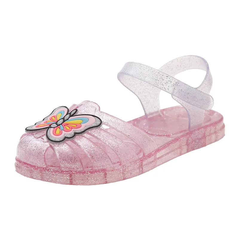 New Kids Jelly Sandals Girls Butterfly Sequin Crystal Shoes Student Non-Slip Beach Sandals Casual Versatile Shoes for Children