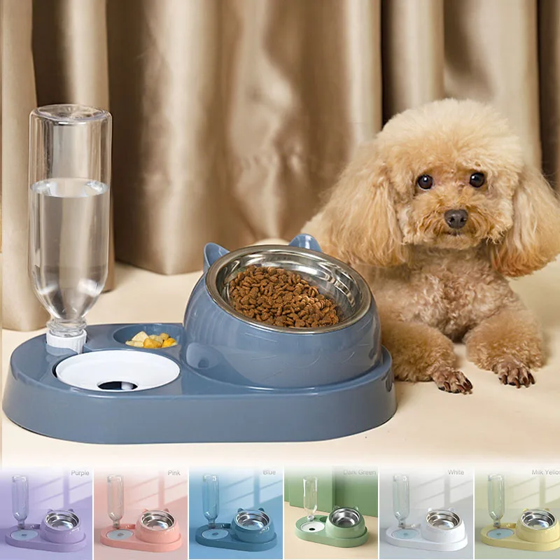 Cat Bowl Water Dispenser 2-in-1  Automatic  Water Storage Pet Dog Cat Food Bowl Food Container with Waterer Pet Waterer Feeder