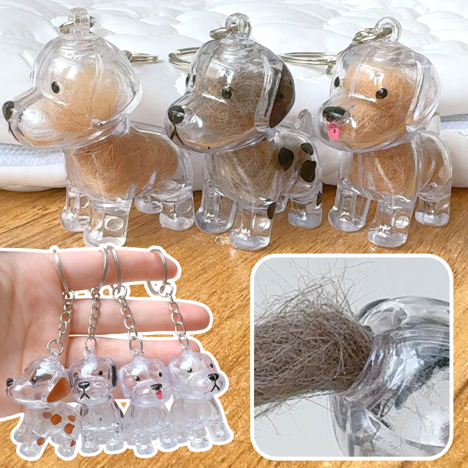 صندوق تخزين شعر الحيوانات الأليفة سلسلة مفاتيح حاوية تذكار شفافة للكلاب والقط والفراء جامع كيرينغ مجوهرات تذكارية هدايا ذات مغزى #6