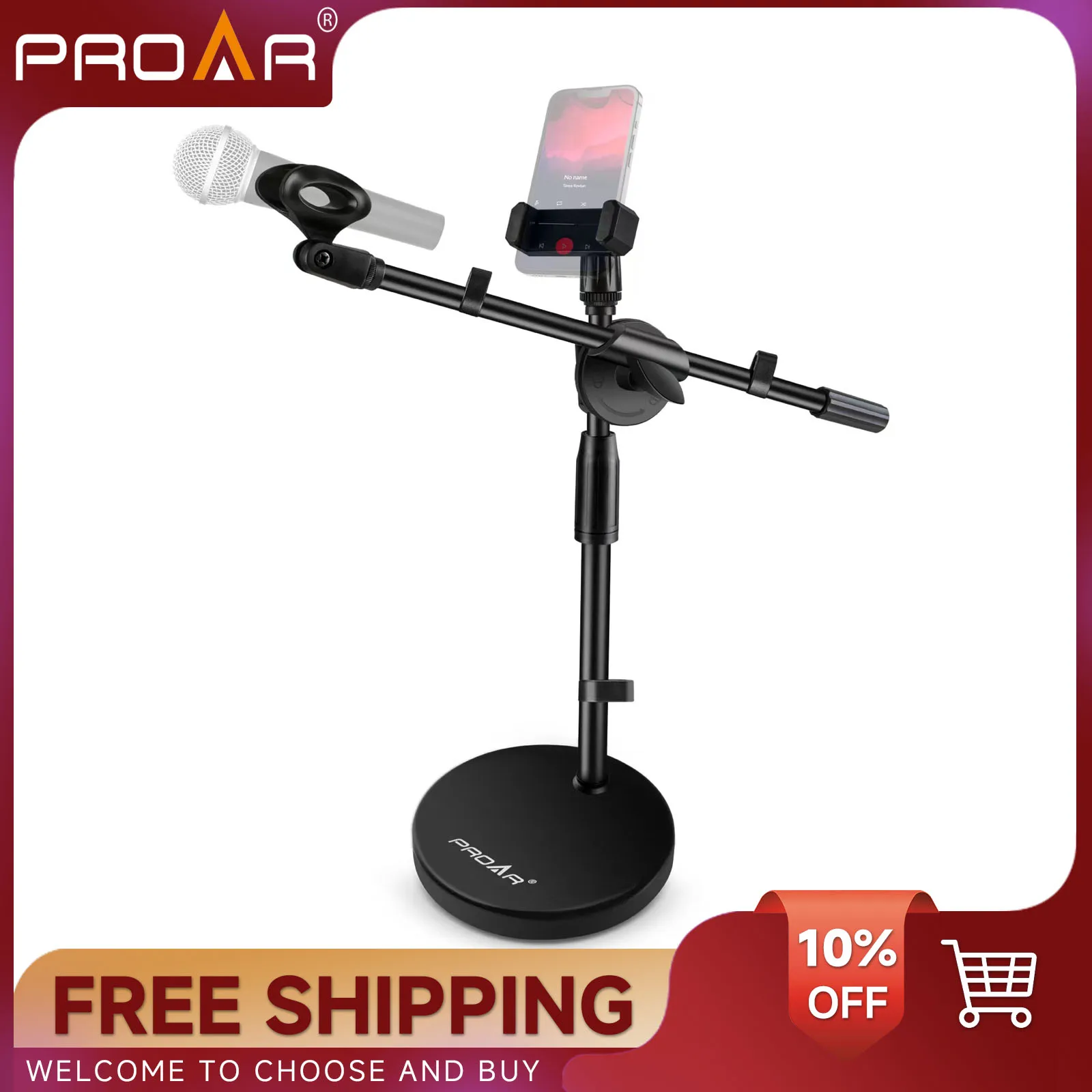 

Microphone Stand Holder Adjustable Tripod Microphone Stand 3 in 1 Table Phone/Mic Stand with Phone/Mic Clip 5/8" to 3/8" Adapter