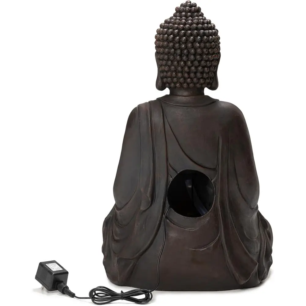 Fontanna Zen z Buddą i oświetleniem LED, 2-poziomowy wodospad, fontanna podłogowa do użytku wewnątrz i na zewnątrz, do ogrodu, na patio lub taras.