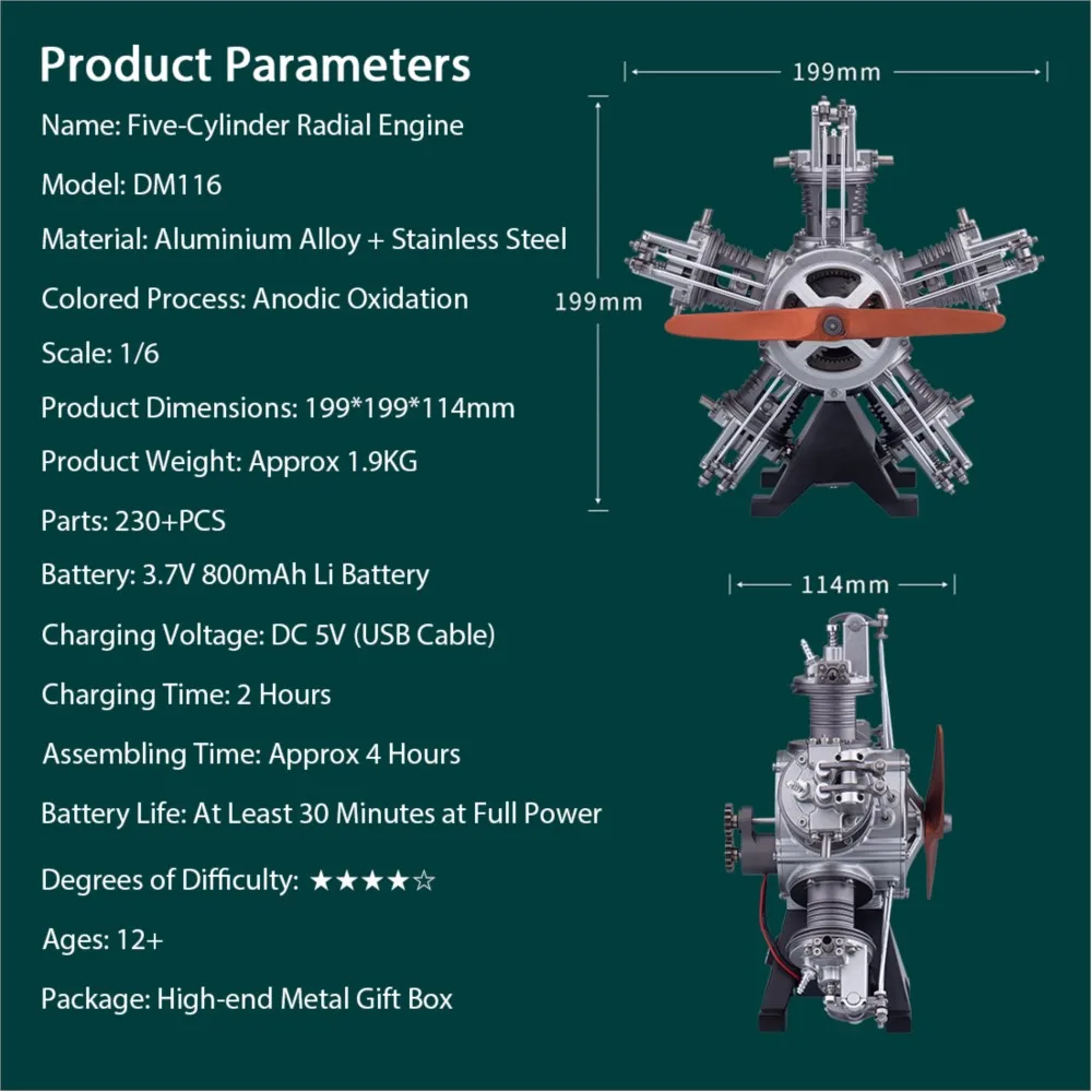US Sale TECHING Elektromotor Fünf Zylinder Radialsimulation DIY Modellbausätze