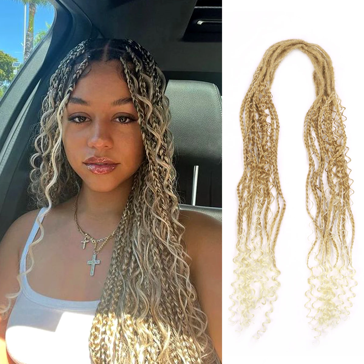 

Amir Synthetic Box Braids Crochet Hair Dreadlocks Curly Hair Extensions for Black Women Handmade Faux Locs 24inch Hip-hop Style