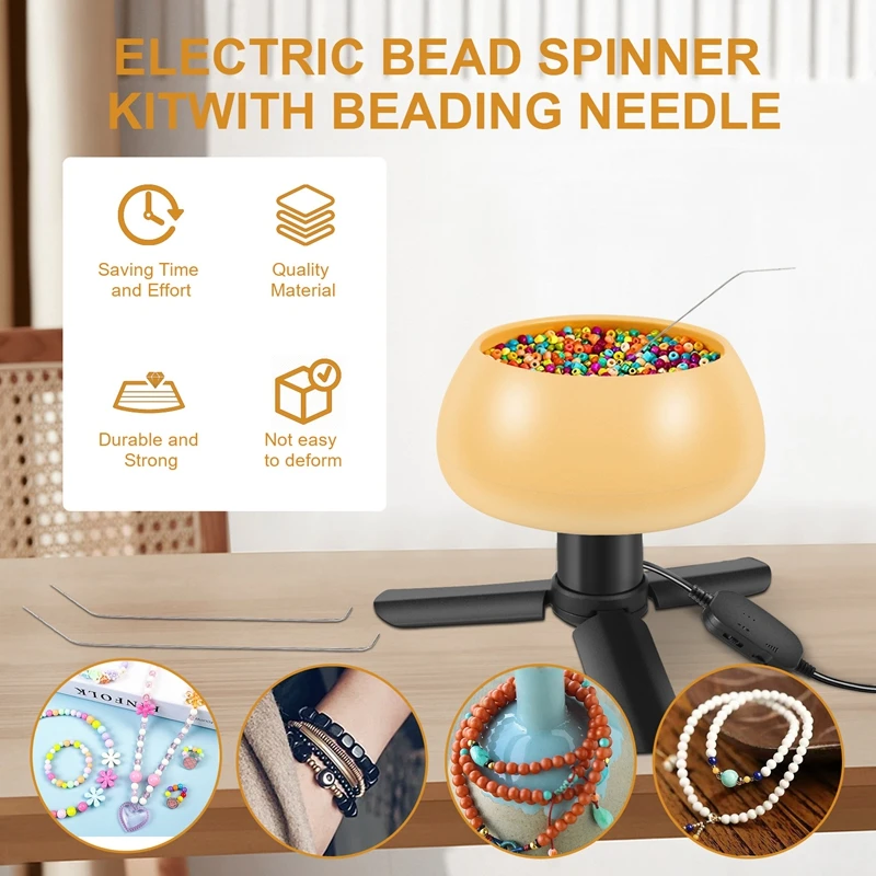 Electric Bead Spinner Kit Adjustable Speed Spin Bead Loader For Jewelry Making With Beading Needles Curved Needles