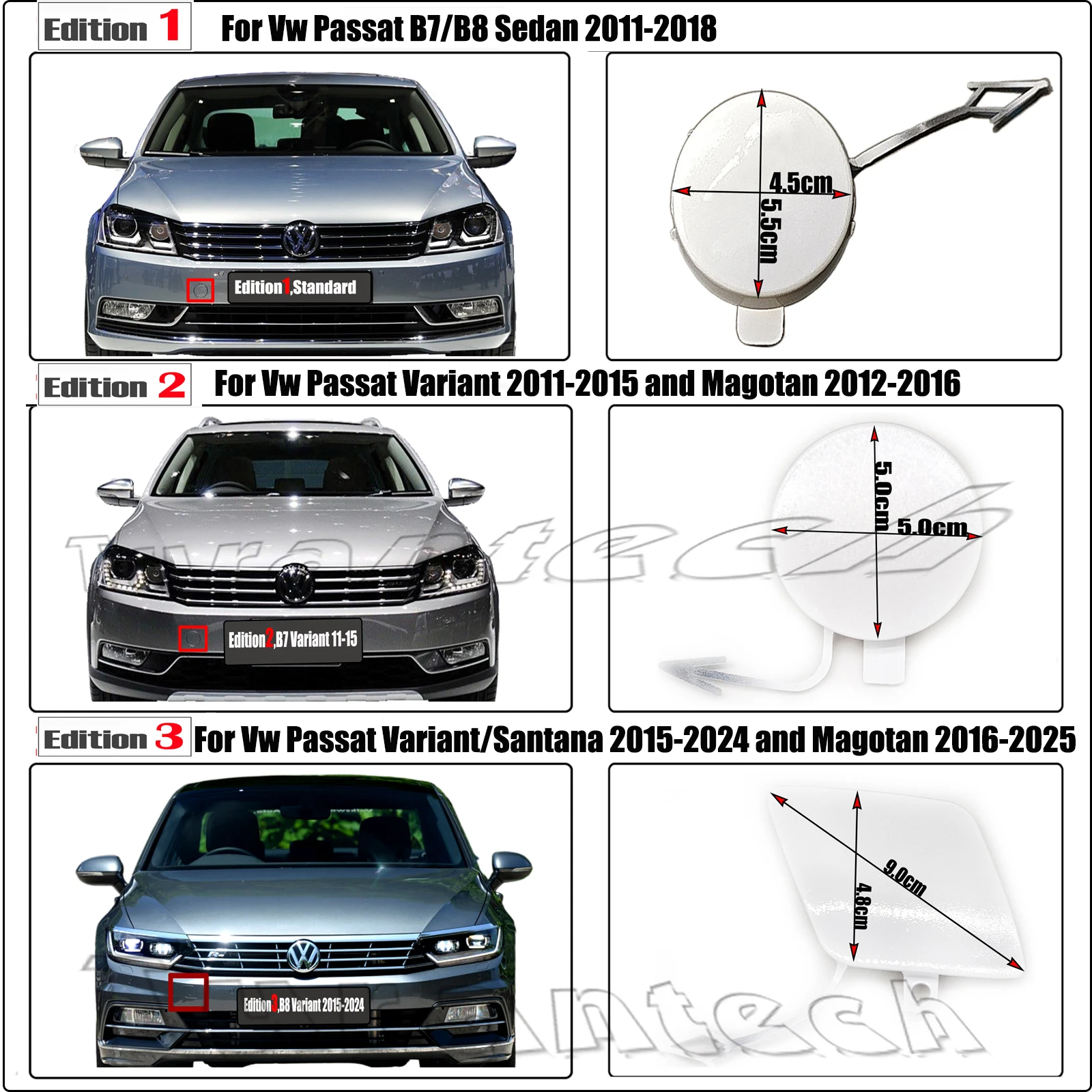 Front Tow Cover for 11-18 Vw Passat Variant B7 B8 Sedan Sport TDI S SE SEL V6 GT 1.8T Towing Eye Hook Cap