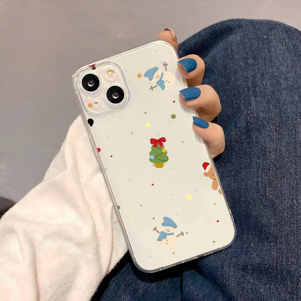 1pc Luxury Cartoon Christmas Phone Case Transparent For IPhone 17 16 15 14 13 12 11 PRO MAX PLUS Mini Soft Skin-friendly Cover
