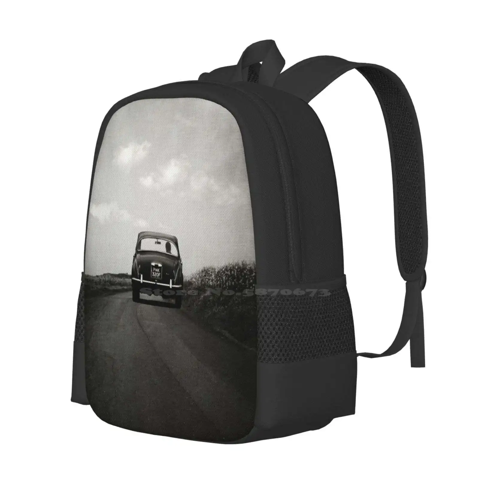 How To Disappear Completely Hot Sale Schoolbag Backpack Fashion Bags Car Vintage Road Lane Country Sky Black And White